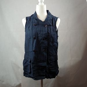 Double-Breasted Navy Pinstripe Sleeveless Vest